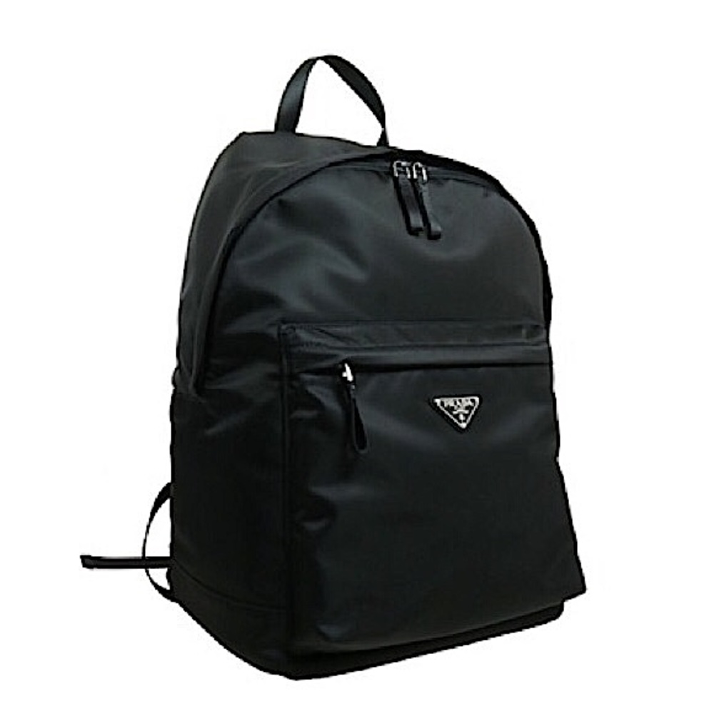 Prada Black Unisex Nylon Tessuto Front Zip Backpack (Large)